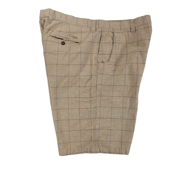 Mountain Khakis Shorts Mens 38x12 Beige Check Plaid Linen Blend Chino Travel - Picture 1 of 11